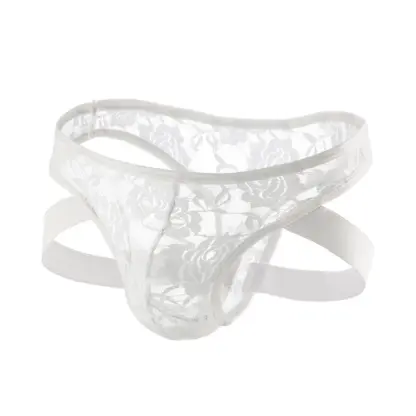 femme / vrouwelijke sexy witte kanten jockstrap string met pouch voor sissy femboy crossdresser of moderne man