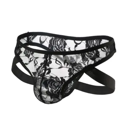 femme / vrouwelijke sexy zwarte kanten jockstrap string met pouch voor sissy femboy crossdresser of moderne man