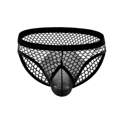 sexy herenslip - Zwarte doorzichtige Fishnet slip met pouch - voorkant