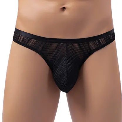 sexy zwarte kanten heren string met ruime pouch voor moderne