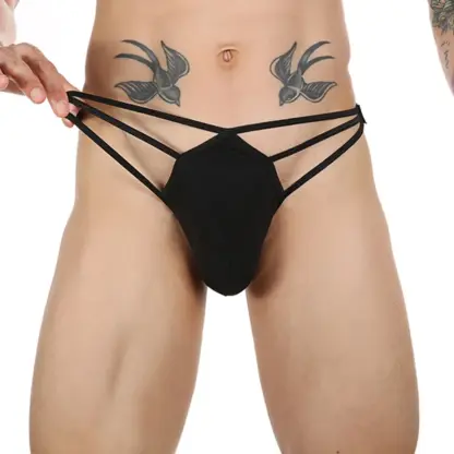 sexy heren gstring - erotische zwarte g-string met pouch en met bandjes voor mannen