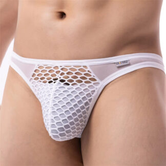Heren Fishnet string met open voorkant - Wit, L