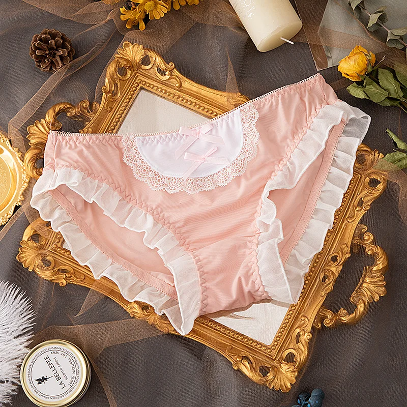 Ice Silk Lolita Lace Women Briefs Maid Cosplay Japanese JK Girls Panties Underwear Female Sexy Cute Bowknot Student Lingerie 15