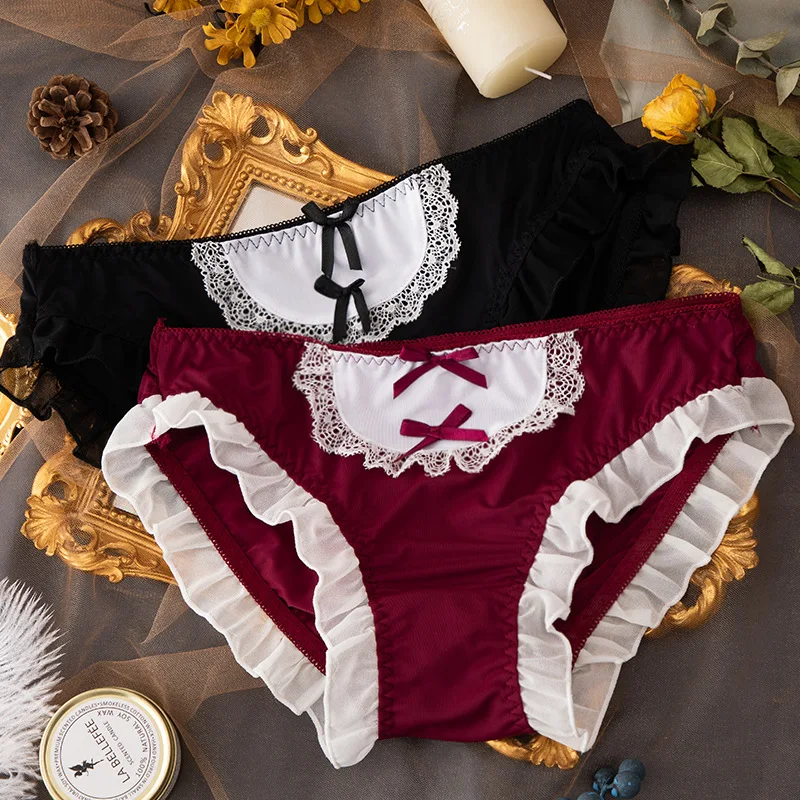 Ice Silk Lolita Lace Women Briefs Maid Cosplay Japanese JK Girls Panties Underwear Female Sexy Cute Bowknot Student Lingerie 10